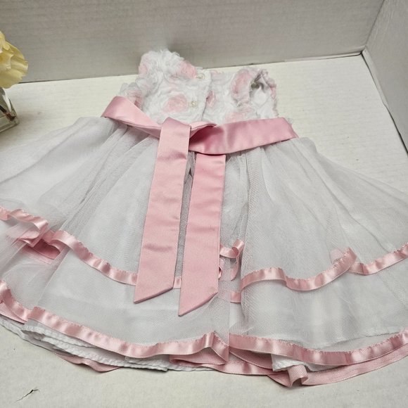 Rare Edition Girls Infant Toddler Pink White Satin bow Flower Dress Sleeveless 9 - Picture 13 of 16